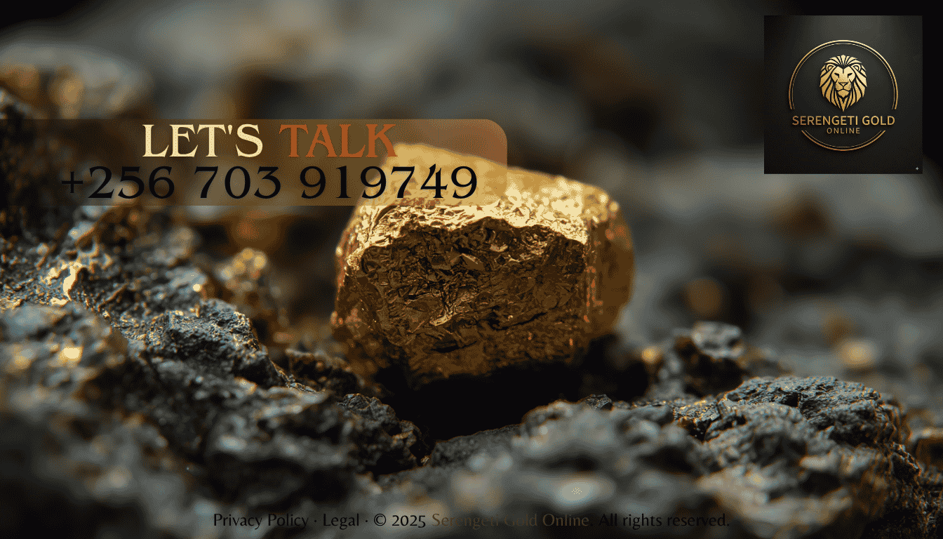 A close-up view of a raw, organic gold nugget resting on dark mineral rock. (1)