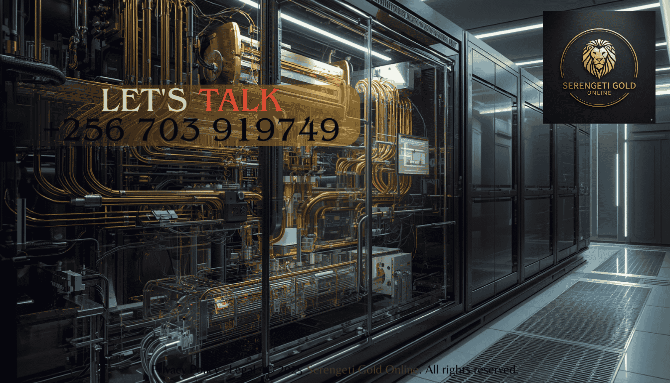 A state-of-the-art quantum computing cryostat featuring intricate, gold-plated wiring and advanced cryogenic components. (2)
