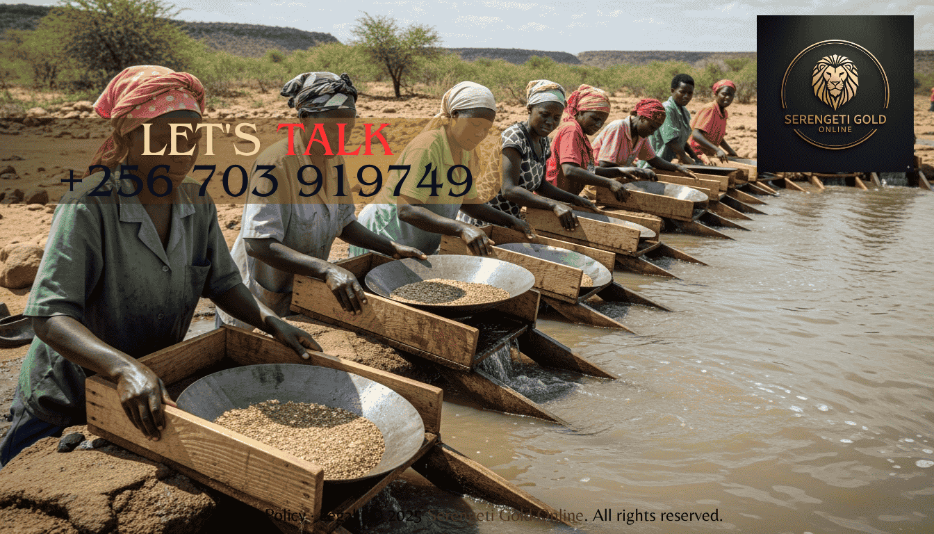 East African women miners working in a gold washing site using eco-friendly methods
