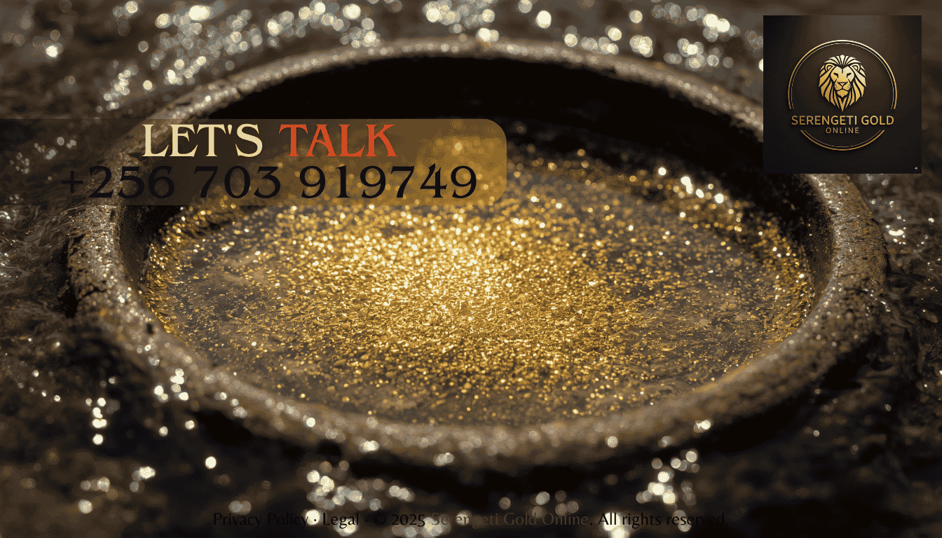 Fine gold dust and sparkling flakes glittering in a traditional prospectors panning dish filled with river water.