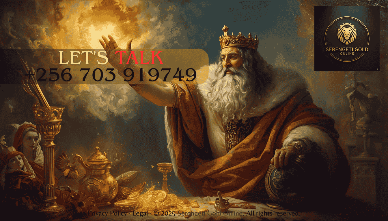 Illustration of King Midas turning objects to gold with his golden touch