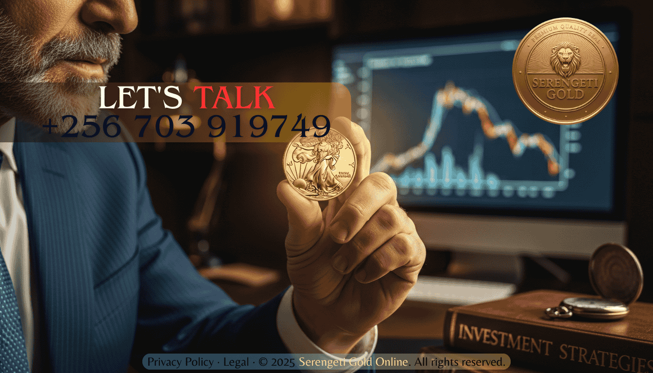 Investor holding a gold coin as a hedge against inflation and market volatility