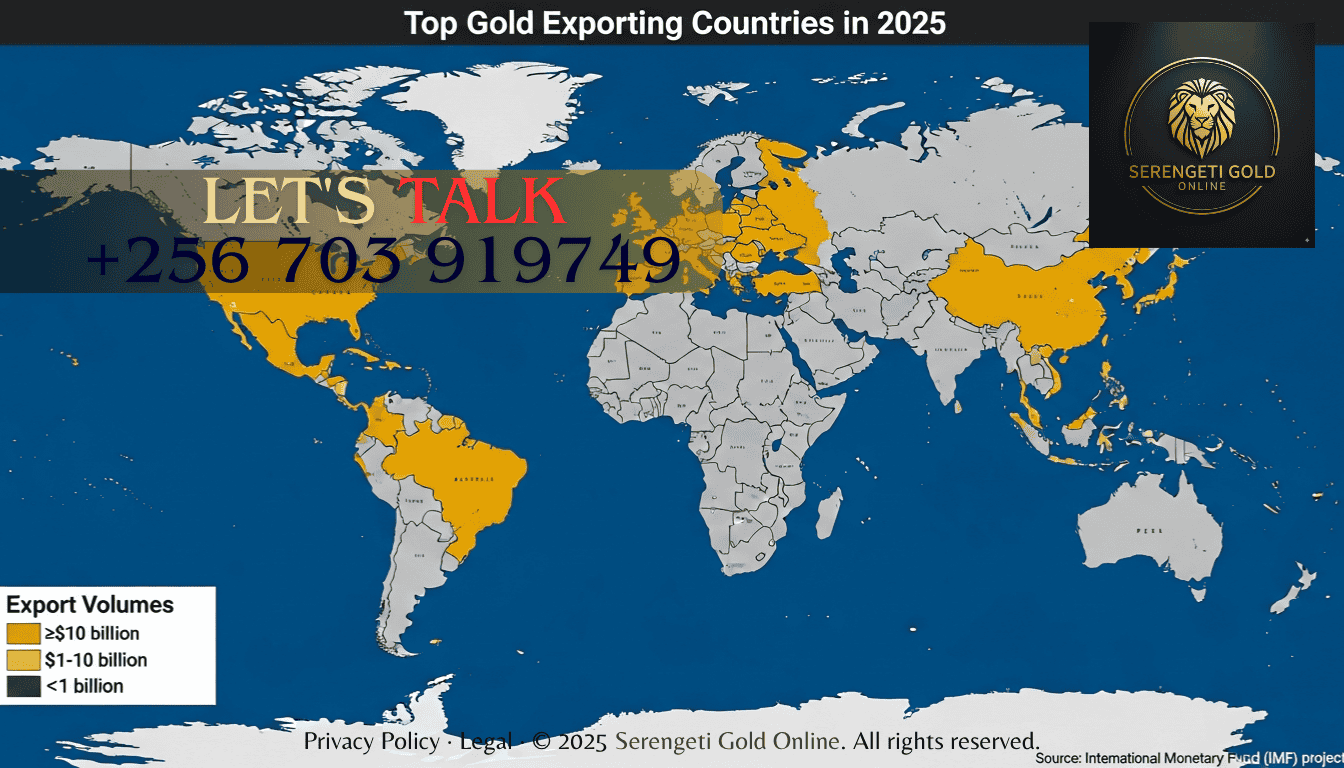 World map showing top gold exporting countries in 2025